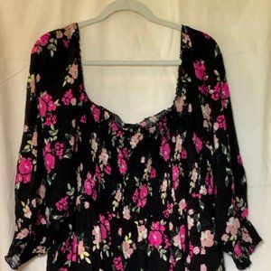 Torrid Black Floral Smocked Challis Midi Dress